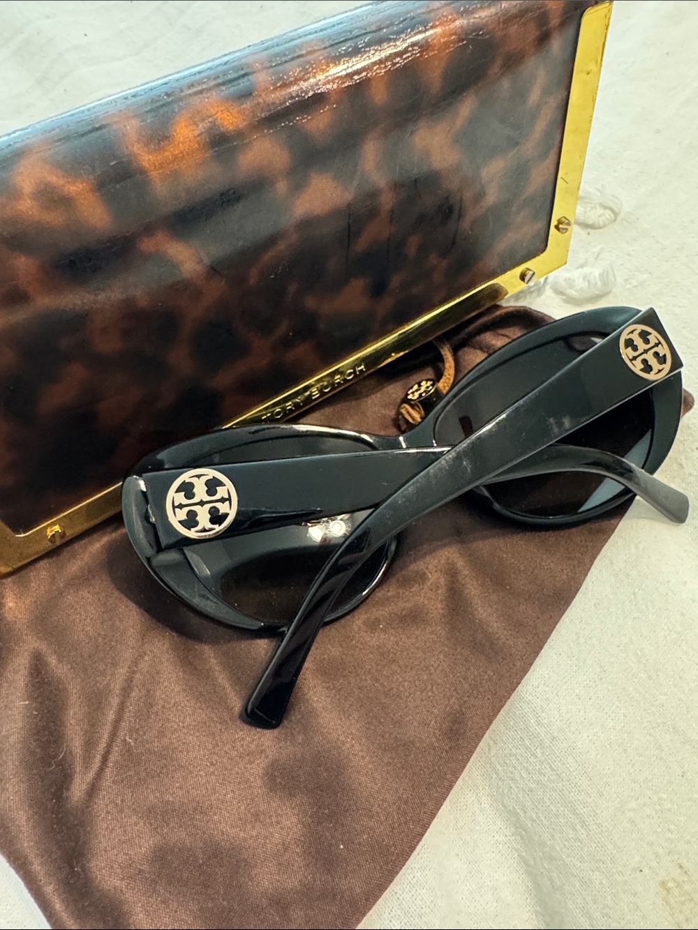 Tory Burch Black Sunglasses with Gold Logo Accent - Picture 4 of 6